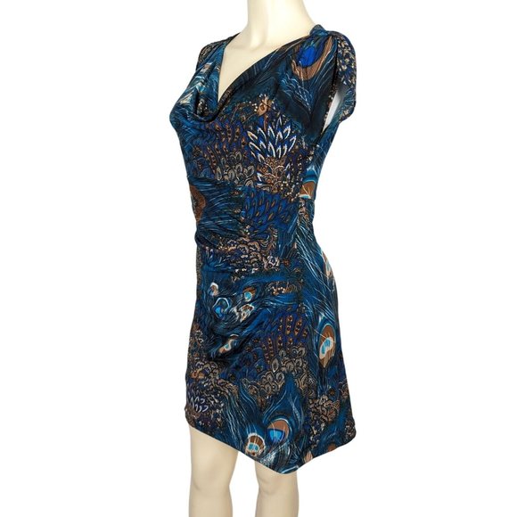 Linda Segal Vintage 1990's peacock abstract print empire waist mini dress S‎ - Picture 5 of 12